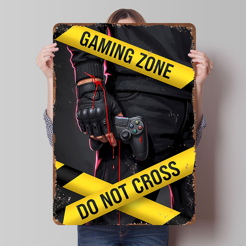 Retro Gaming Zone - ゲーミングゾーン「Do Not Cross」ポスター、カスタムウォールアート、ヴィンテージメタルサイン、レトロブリキ看板、男性用ルームデコレーション、壁飾り、お部屋の装飾に