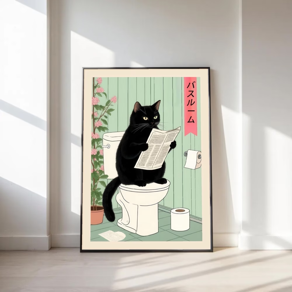 Retro Gaming Pictures - モダン、レトロな興味深いトイレ猫ウォールアートプリントキャンバス絵画ポスター写真リビングルーム、寝室の家の装飾用