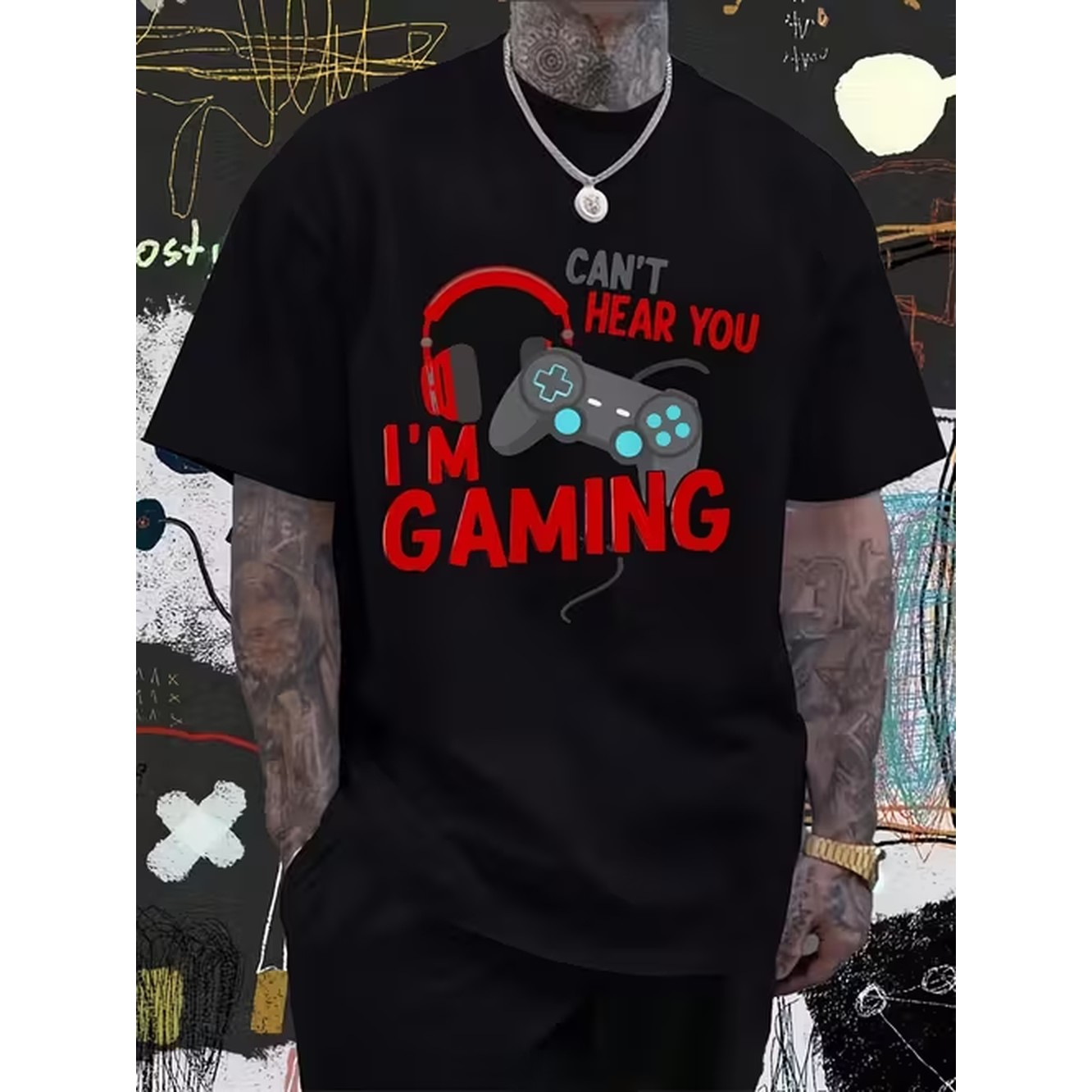 Retro Gaming Shirt - 商品画像 面白い「Can't You I」ゲーミングTシャツ ヘッドフォンコントローラーグラフィック付き レトロ