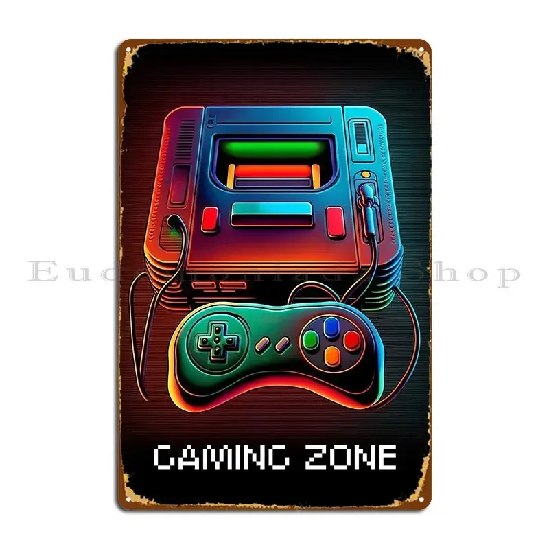 Retro Gaming Zone - レトロゲームゾーンメタルサインポスタークラブバープラークガレージプラクデザインブリキサインポスター