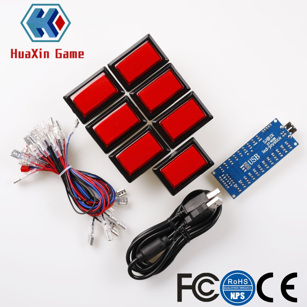 Arcade Button Kit - 長方形LED照明プッシュボタンアーケードゲームキット、ゼロディレイ、USBエンコーダーケーブル、Lidxビデオに適合、ラズベリー、DIY