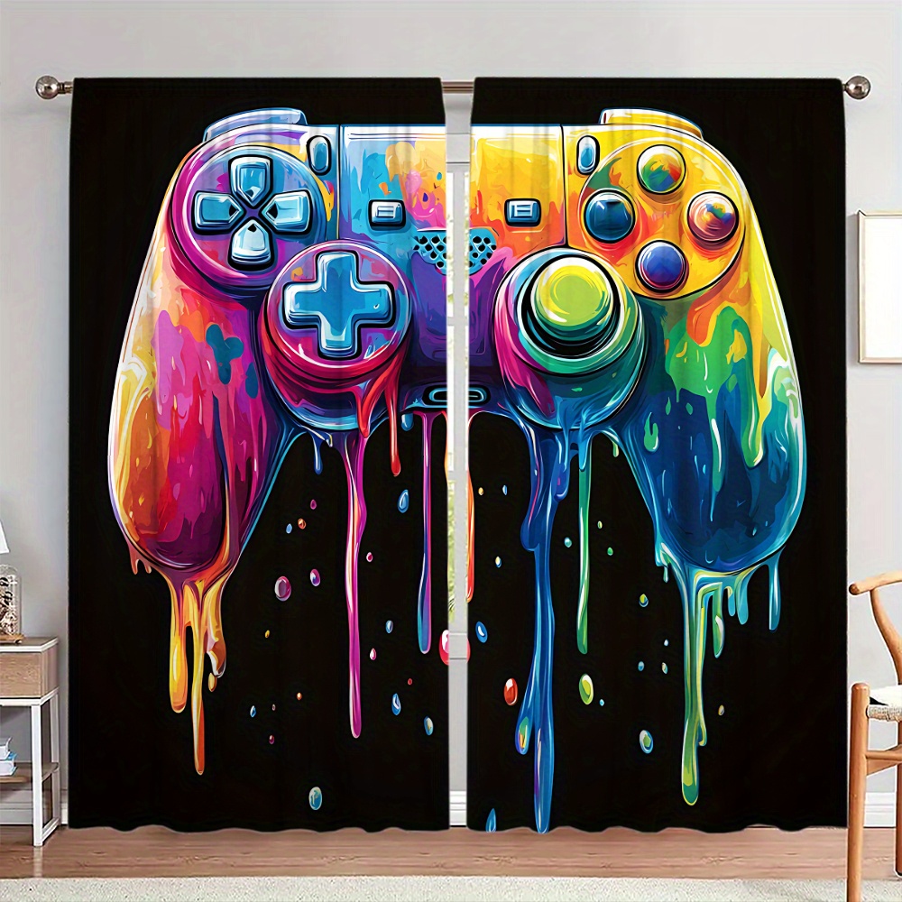 Background Retro Gaming - レトロゲームコントローラーカーテンポップアートカーテン黒背景オタクポップカルチャー部屋の装飾抽象的なビデオゲームカーテンパネル