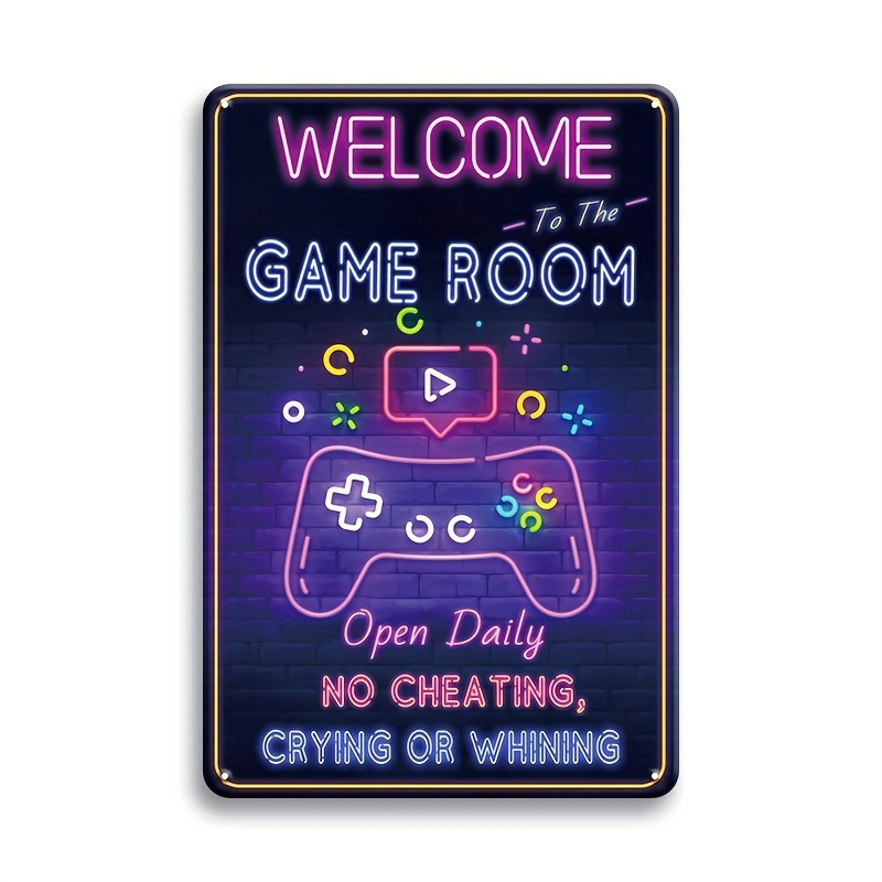 Retro Gaming Logo - ゲームルームへようこそ メタルサイン - ネオンゲームをテーマにしたレトロなアイアンウォールデコレーション、男の子の寝室用のクールなビデオドアロゴ