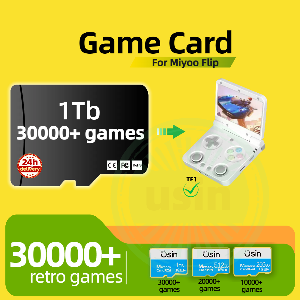 Retro Gaming Tablet - Miyoo Flip 30000+レトロクラシックゲームカードPS1 PSPハンドヘルドゲームメモリTF SD H-Speed