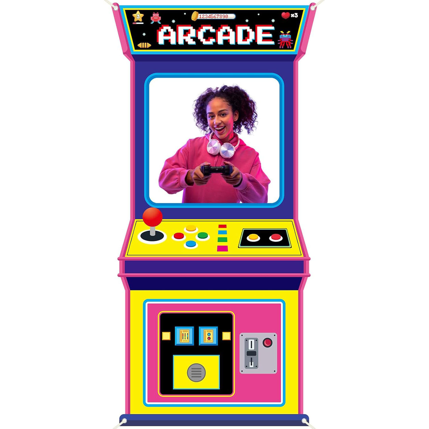 Background Retro Gaming - ファブリックアーケードゲーム写真背景レトロビデオゲーム装飾バックトゥザ80年代90年代ネオンパーティーフォトブース小道具吊り下げバナー