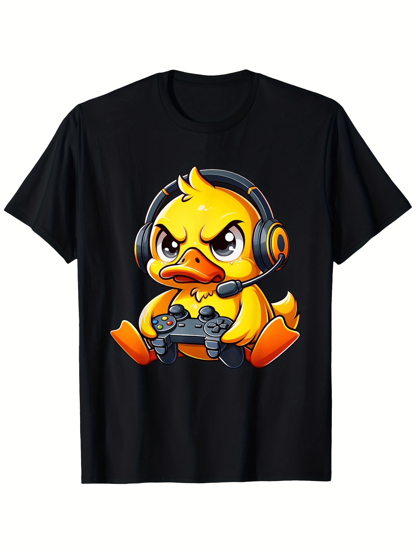 Retro Gaming Event - 面白いダックガーマーTシャツ（ヘッドフォン＆コントローラー付き） - レトロゲームグラフィックTシャツ（男性、男の子、女の子向け） - 100％ソフトで通気性のあるカジュアルシャツ（S-XXXL） -
