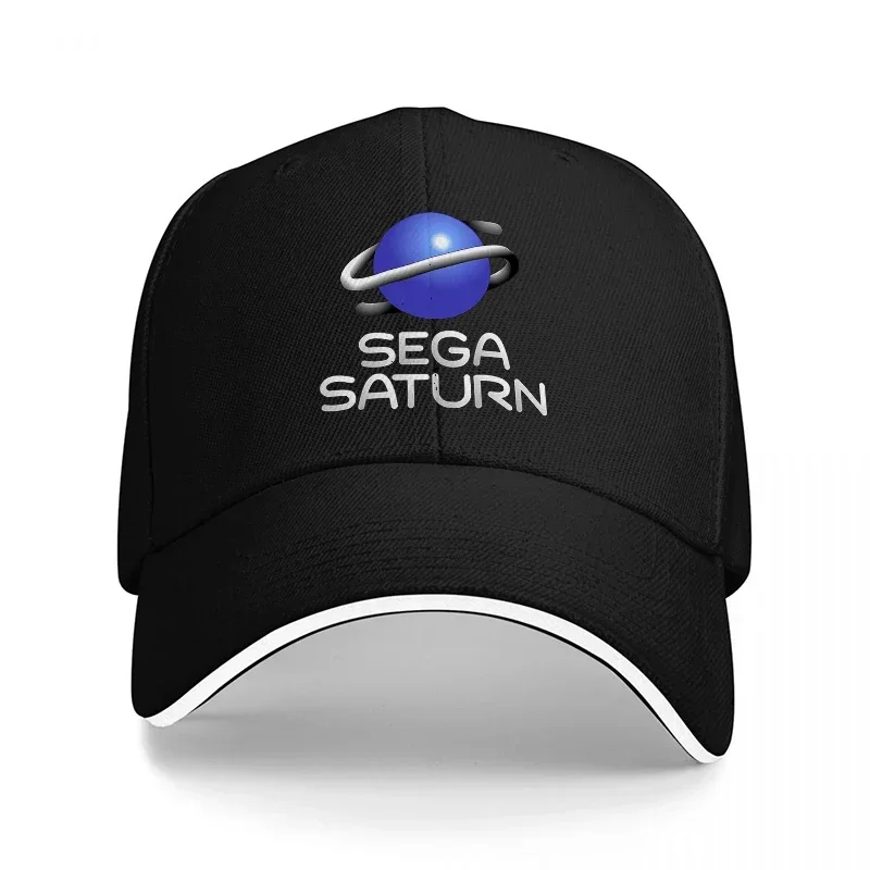 Retro Gaming Logo - 新しいSEGA SATURNロゴベースボールキャップ、黒地に青い惑星デザイン、クラシックレトロゲームハット、男性と女性向け、ファンギアアクセサリー