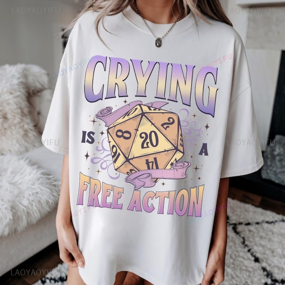 面白い DnD 泣き声はフリーアクション D20 ダイス T - Retro Gaming Shirt のレビューと価格