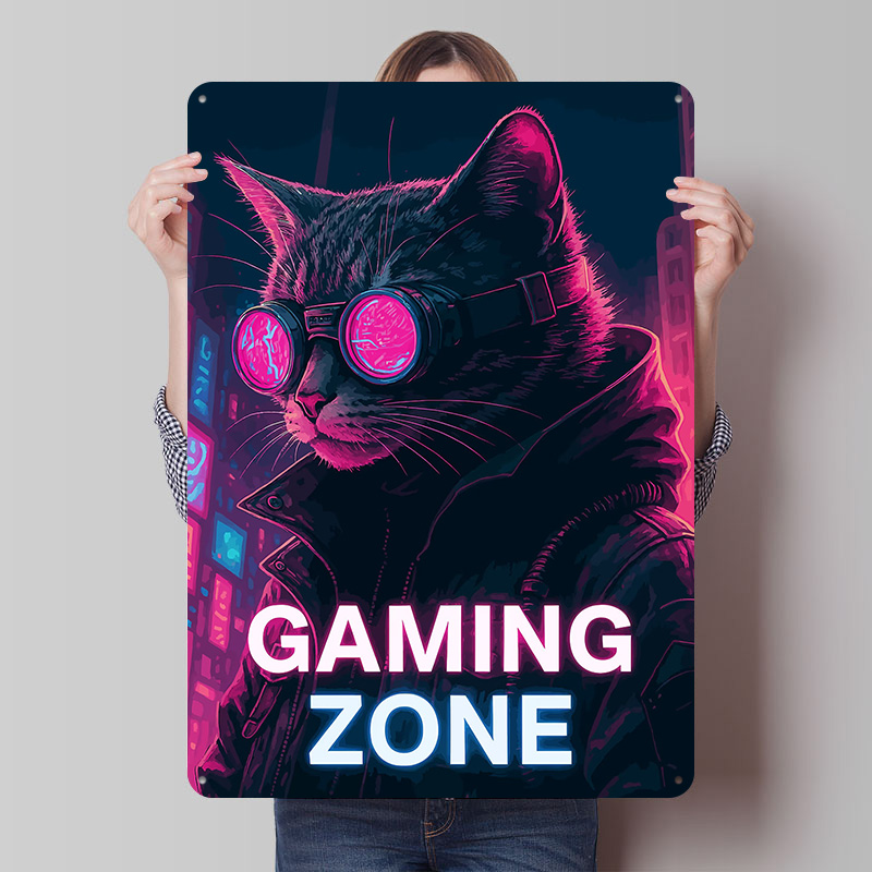 サイバーパンク猫ゲーミングゾーンブリキプラークポスターカスタ - Retro Gaming Zone のレビューと価格