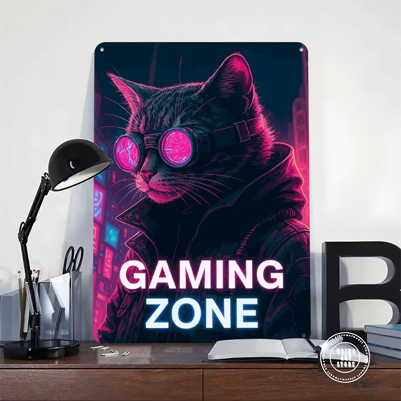 サイバーパンク猫ゲーミングゾーンブリキプラークポスターカスタ - Retro Gaming Zone のレビューと価格