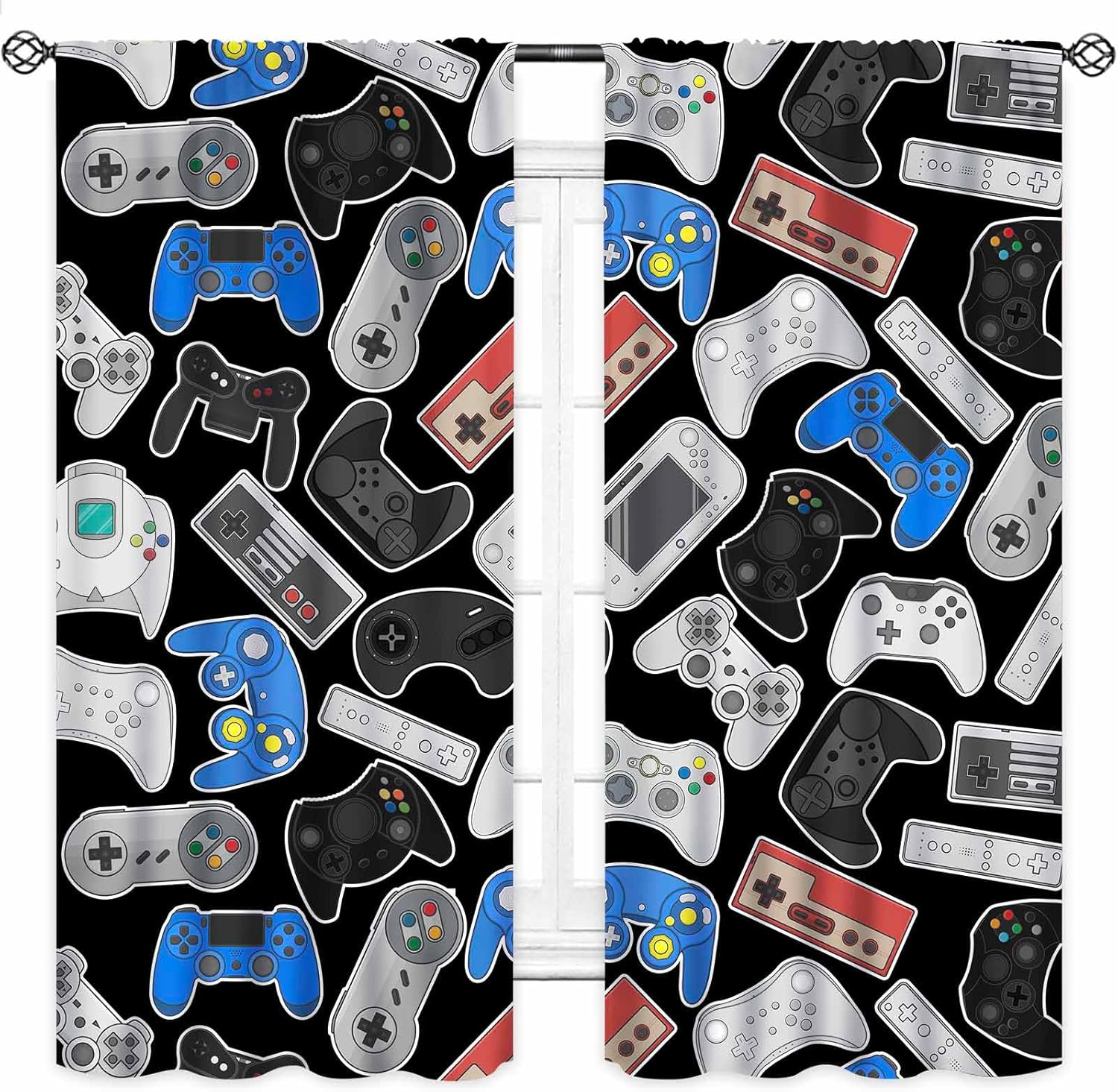 「レトロコントローラー」カーテン – 黒地にクラシックなゲー - Background Retro Gaming のレビューと価格