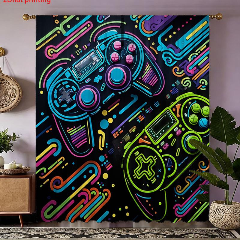 2枚組 ゲーミングカーテン ネオン レトロ アーケードスタイ - Background Retro Gaming のレビューと価格